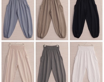 Pantaloni Harem smock realizzati in Italia con tasche laterali, pantaloni yoga italiani