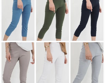 Capri italien pour femme, pantalon 3/4 court à enfiler élastiqué pour l'été, short trois-quarts doux pour l'été, pantalon grande taille