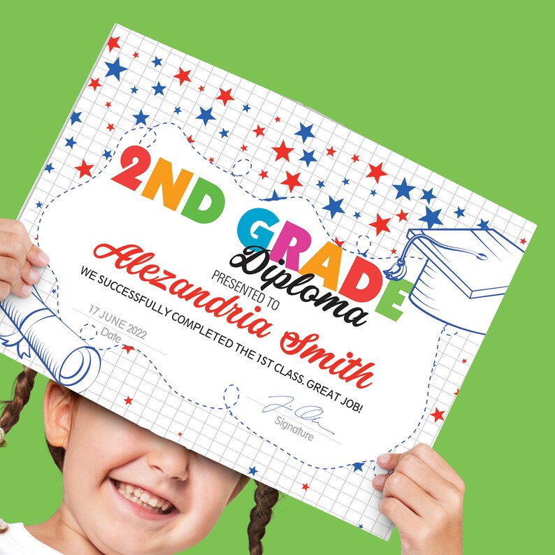 Editable 2nd Grade Diploma Certificate for Students Kids - Etsy