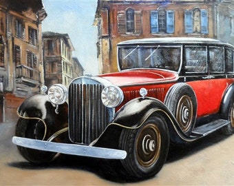 Movas Art carré diamant peinture Une vieille ville et une voiture rétro mosaïque diamant/décoration murale 25 x 40 cm E20201191M