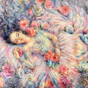 Movas Art Square Diamond Painting A Woman Sleeping in Flowers / Multicolored ( 109 color quantity ) / Wall Decor 40x50cm E20201128M