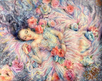 Movas Art Square Diamond Painting A Woman Sleeping in Flowers / Multicolored ( 109 color quantity ) / Wall Decor 40x50cm E20201128M