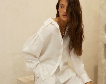 Oversized long puff sleeves linen shirt Sail