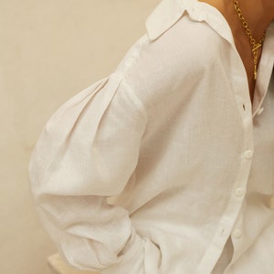 Oversized long puff sleeves linen shirt Sail image 7