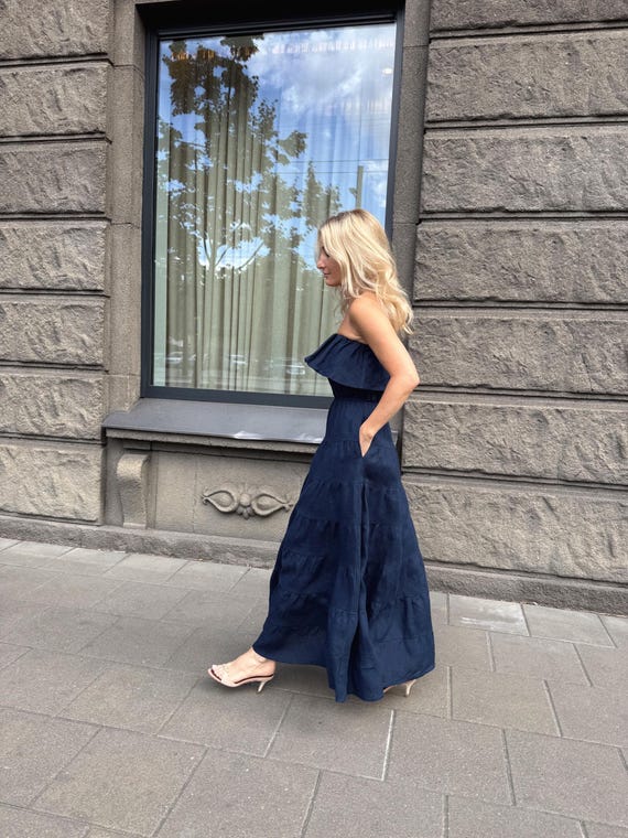 blue dress for baby girl Midnight June Strapless Maxi Dress Navy main image 0