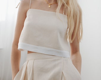 Linen maxi skirt and crop top set in light sand Poeme