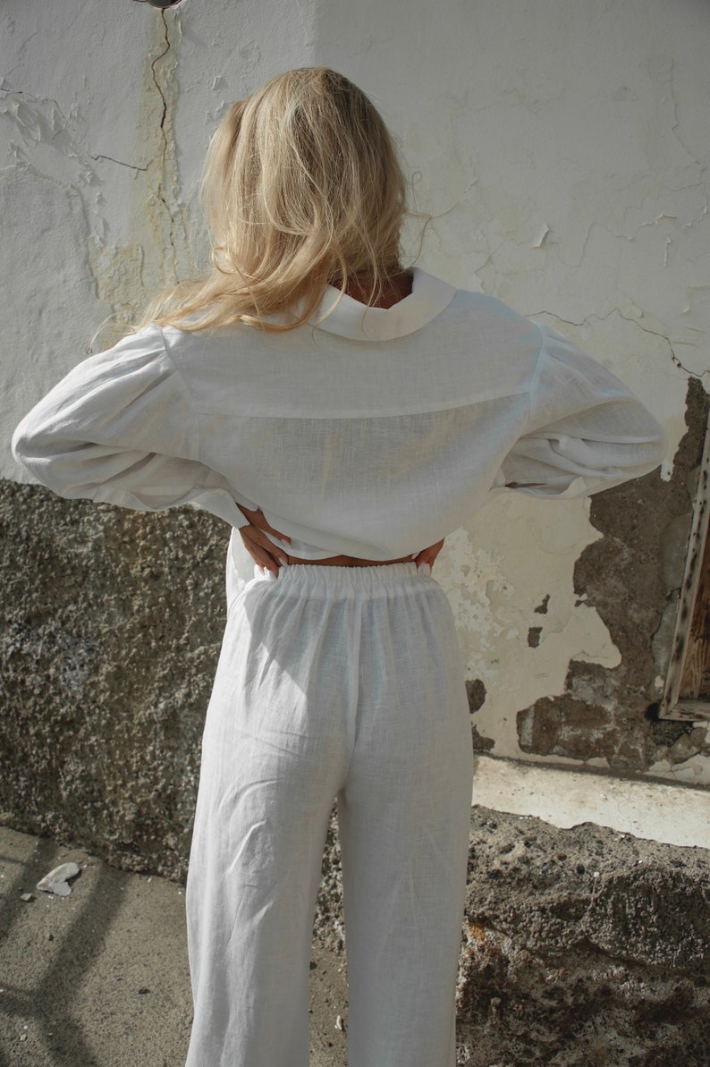 Oversized long puff sleeves linen shirt Sail image 4