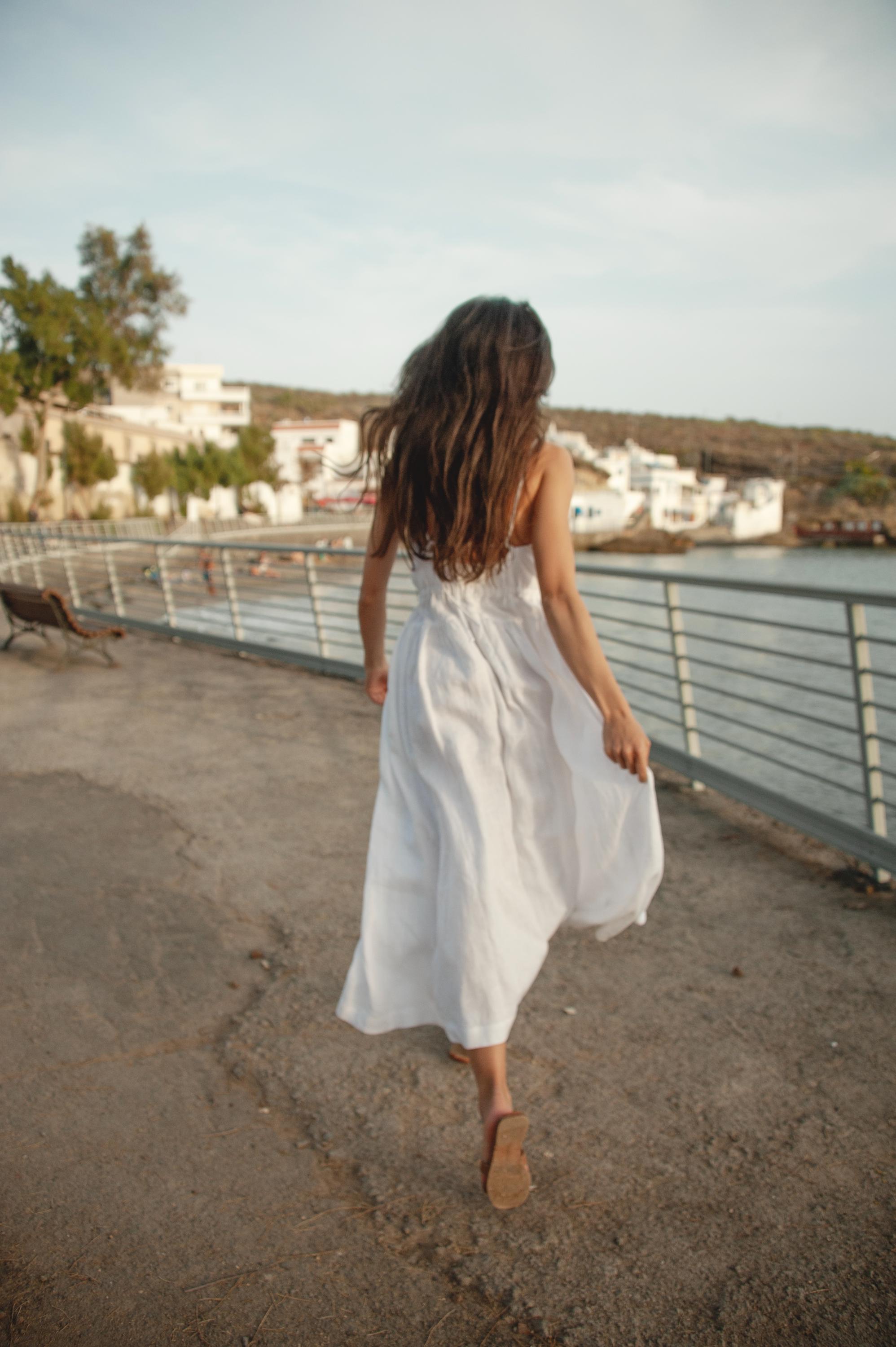 Robe Blanche Robe Lin Sans Manche Robe Midi Sans Manches à Col