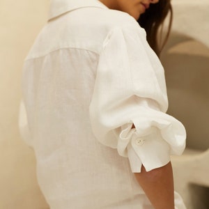 Oversized long puff sleeves linen shirt Sail image 6