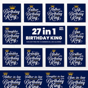 Anniversaire roi PNG famille Bundle, dessins SVG 27, anniversaire homme Svg, modèles de chemise assortis, pour sublimation, Cricut, Silhouette