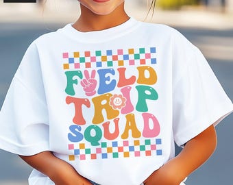 Field Trip Squad SVG, PNG, Field Day chemise Svg, Field Trip Squad chemise Svg, Groovy, damier, signe de la paix, pour Cricut, Sublimation