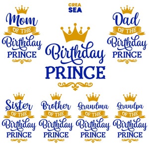 Geburtstag Prinz SVG, Png, Familie Bundle, Papa, Schwester, Bruder, Opa, Oma, Mama des Geburtstagsprinzen, Royal Golden-Blaues Shirt Design