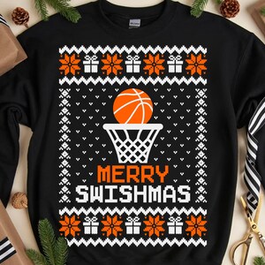 Natale Basket Svg, Png, Pallacanestro Brutto Maglione Camicia Svg, Merry Swishmas Svg, File Bianco per Sublimazione, Cricut, Silhouette