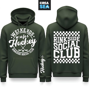 Weekends zijn voor hockey SVG, PNG Rinkside Social Club Svg, hockey moeder shirt Svg, hockeyseizoen Svg, voorkant, achterkant, mouw, in wit en zwart