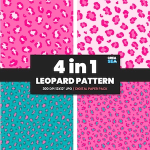 Leopard-Druck-Digital-Papier, heißes Rosa-Türkis Leopard-nahtloses Muster, Leopard-Hintergrund, wickelnd, Verpackung, Geparden-Papiersatz