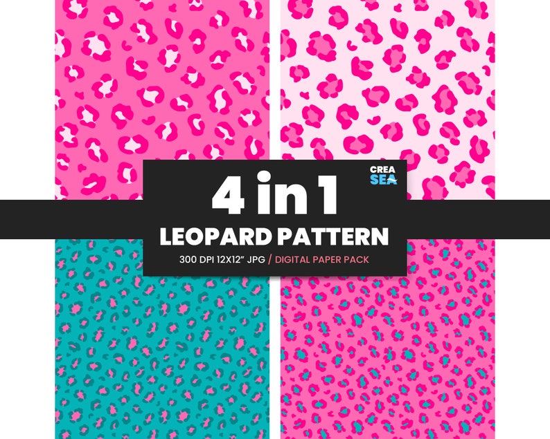 Leopard Print Digital Paper, Hot Pink Turquoise Leopard Seamless ...