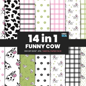 Modèle sans couture vache, rigolote, animaux de la ferme, génisse, bébé, vache, papier, ensemble, papier scrapbooking, impression, usage commercial