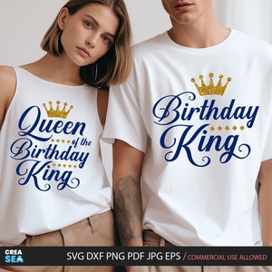 Geburtstag König und Königin des Geburtstagskönig SVG, Geburtstag König Shirt SVG, Royal Blau Gold Glitzer PNG, Paar Matching, Sublimation, Cricut