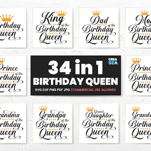 Birthday Queen SVG Bundle, Geburtstagskönigin Familie Shirts SVG, PNG Birthday Woman, 34 Designs für Cricut, Silhouette, Sublimation Image Pack
