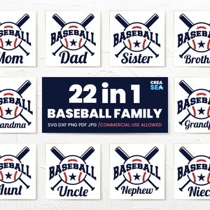 Baseball Family Svg, Png, Pacchetto magliette da baseball per famiglie, 22 file per Cricut, Silhouette, Sublimazione/Mamma, Papà, Nonna, Zia, Sorella, Zio