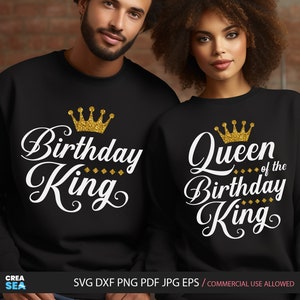 Birthday King + Queen Queen des Geburtstagskönigs, PNG, SVG, Dxf-Dateien, Geburtstagskind Shirt, Weiß & Gold Design für Sublimation, Cricut, HTV