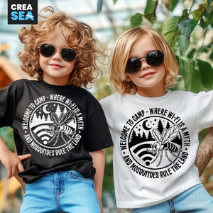 Bienvenido al campamento SVG, PNG, campamento donde el wifi es un mito y los mosquitos dominan la tierra, niño, niña, niños, camiseta de camping SVG, blanco, negro y color