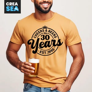 30 周年を祝ってビールを乾杯 SVG、Png、30 歳の誕生日 SVG、男性、女性、1995 年設立、30 歳 SVG、誕生日シャツ SVG、Cricut 用、昇華