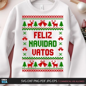 Feliz Navidad Vatos Svg, Png, Chemise de Noël drôle Svg, Pull de Noël bizarre Svg, Silhouette, Cricut, Sublimation pull laid, Fer sur