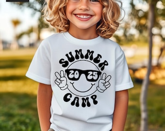 Summer Camp 2025 SVG, PNG, Boy, Girl, Kids Camping Shirt Svg, Smiley Face Sunglasses, Peace Sign, Digital Download for Cricut, Sublimation