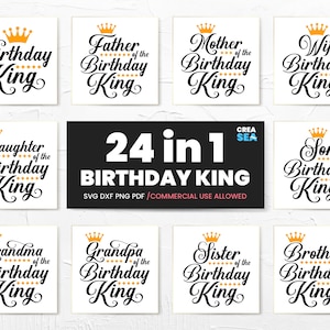 Anniversaire roi famille SVG, PNG Bundle, famille de l'anniversaire homme Svg, chemise de famille, 24 modèles jaune noir, pour sublimation, Cricut, HTV