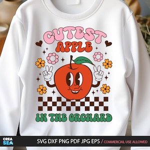 Süßer Apfel im Obstgarten, Png, Familie Apfelpflücken, Baby Apfel Shirt, Retro, Vintage, Groovy Design, für Cricut, Sublimation