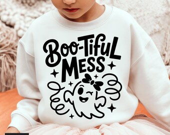 Boo-tiful Mess Ghost Girl SVG, PNG Halloween Shirt Design (Digital Download)