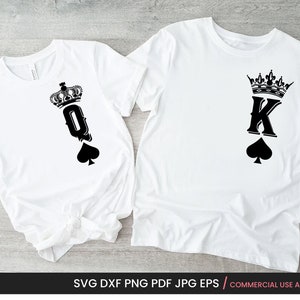 Queen Of Spades Svg, Png + King Of Spades Svg, Png, Chemises de couple assorties pour elle et lui, pour Cricut, Silhouette, Sublimation Clipart