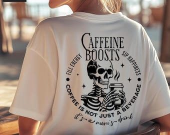 Cafeïne stimuleert PNG, SVG, sarcastische koffie moeder shirt Svg, skelet met koffiekopje, cafeïne moeder leven, Moederdag, Cricut, sublimatie