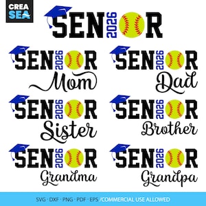 Softball Senior Svg, Png, Family Bundle, Senior Class Of 2026 Svg, Graduation, Senior Night Svg, Blue Black, Softball Senior Mom Shirt Svg