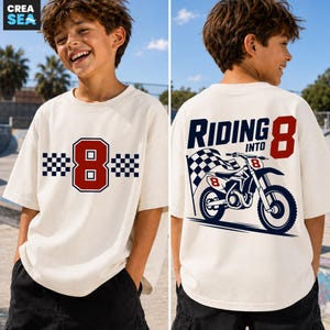 Arquivo SVG "Riding Into 8", Camiseta para menino de 8 anos, Tema Motocross (Download Digital)