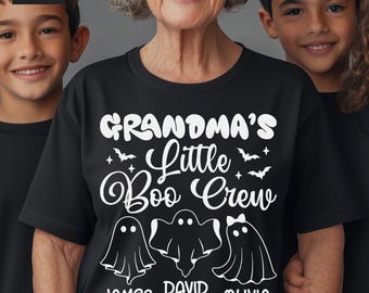 Grandma's Little Boo Crew Svg, Png, Personalize Ghosts with Custom Kids Names, Personalized Grandma Halloween Shirt Svg, Cricut, Sublimation