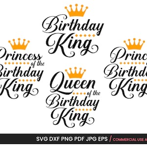 Geburtstag König SVG, Png + Königin des Geburtstagskönigs SVG + Prinz + Prinzessin, 4 Designs für Geburtstags-Manns Familie Shirts, Frau, Sohn, Tochter