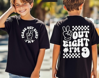 9th Birthday SVG, PNG, Peace Out 8 I'm Nine, Checkered, Ninth Birthday Shirt