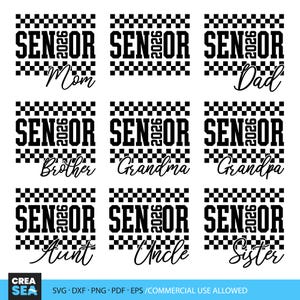 Senior 2026 svg, Png, Familienpaket, kariert, Senior Year, Klasse von 2026 svg, Abschlussfeier, Mama, Papa, Schwester, Bruder, Tante, Onkel, Oma
