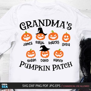 Grandma&#39;s Pumpkin Patch Svg, Fall, Autumn, Halloween Grandmother Shirt Svg, Png, Personalize with Kids Name, Sublimation, Cricut, Silhouette