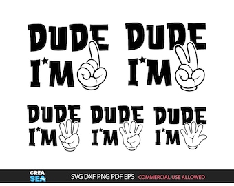 Dude I'm One, Two, Three, Four, Five, SVG, PNG Bundle, Kids 1st, 2nd, 3rd, 4th, 5th Birthday Shirt