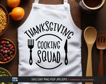 Thanksgiving Cooking Squad Svg, PNG, Thanksgiving Cook Team Shirt, Thanksgiving Apron Svg, White & Black File, for Cricut, Sublimation