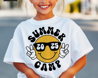 Summer Camp 2025 SVG, PNG, Kids Camping Shirt Svg, Summer Camper Svg, Smiley Face, Peace Sign, for Cricut, Silhouette, Sublimation Printing