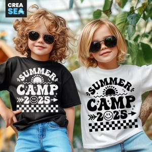 Campamento de verano SVG, PNG, camiseta de campamento para niños Svg, campamento de verano 2025 Svg, sonriente, a cuadros, en blanco y negro, para Cricut, impresión por sublimación