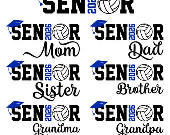 Senior 2026 Volleyball Family Bundle Svg, Png, Graduation, Senior Night, Game Day Shirt
