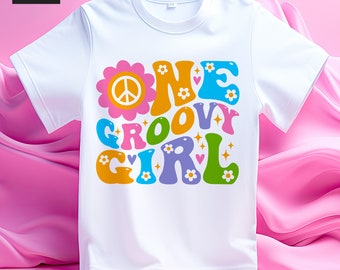 Groovy Girl 1st Birthday SVG, PNG, First Birthday, Retro Hippie Design (Digital Download)
