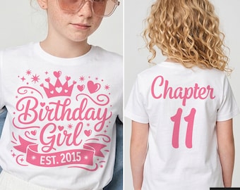11th Birthday Girl Shirt SVG, PNG, Chapter 11, Est. 2015 (Black, Pink, White Design, Digital Downloads)