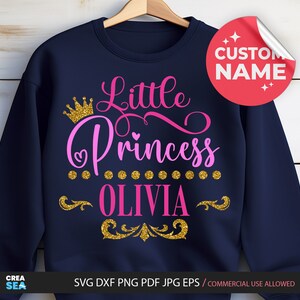 Kleine Prinzessin Png, SVG, individueller Name, personalisiertes Shirt für Geburtstagskind, Png-Glitzer-Datei für Sublimation, Silhouette, Cricut Cut File