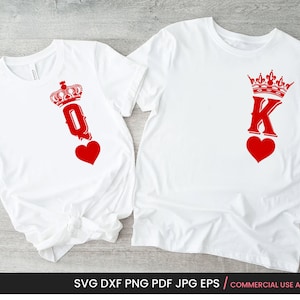 King Of Hearts Svg + Queen Of Hearts Svg, Png, Casal Combinando Camisas Svg, para Ela e Ele Svg, Cricut, Silhueta, Sublimação, Ferro em, HTV